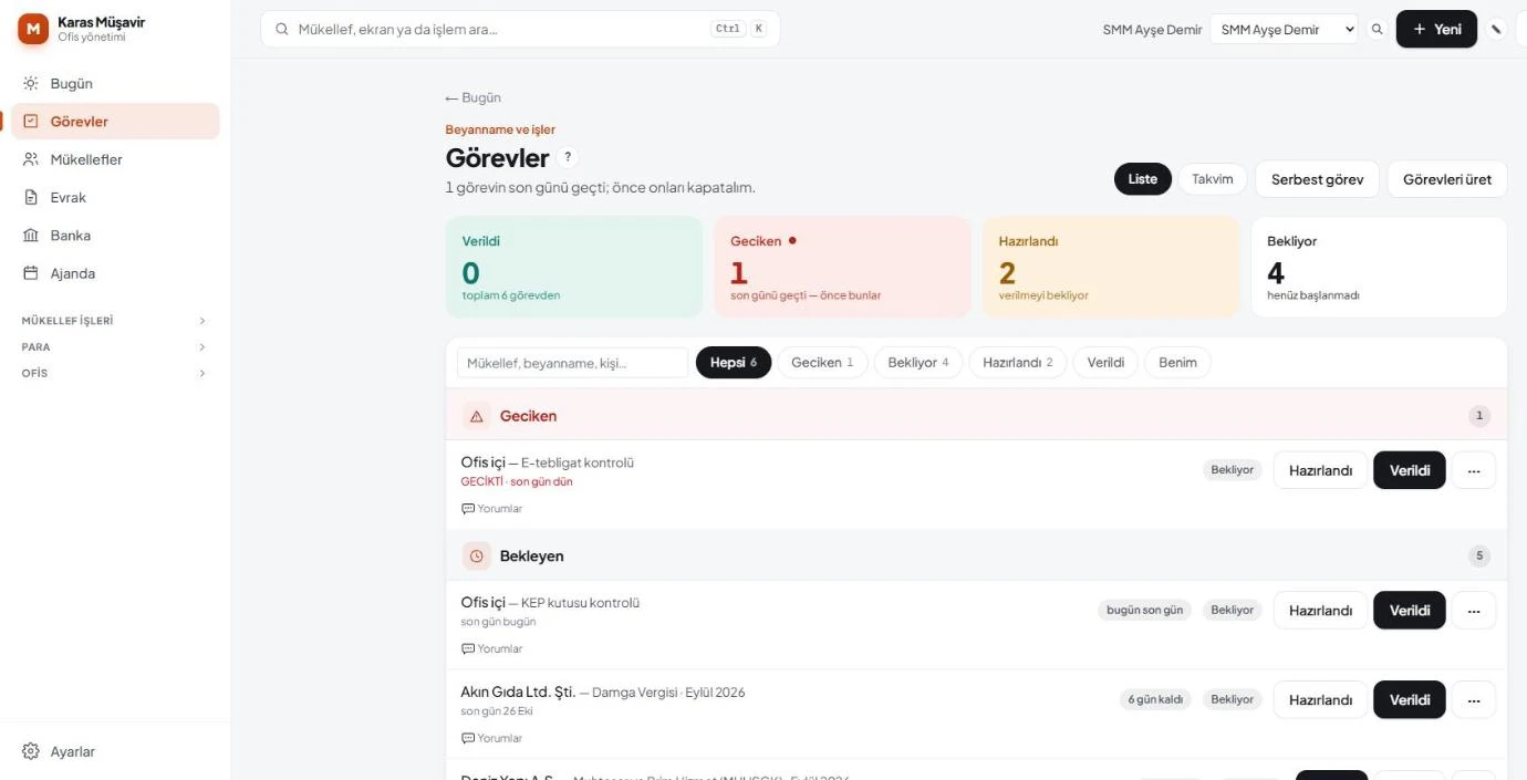 Görevler — beyannameler ve son günleri