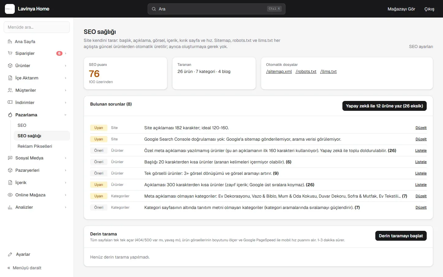 SEO sağlığı taraması
